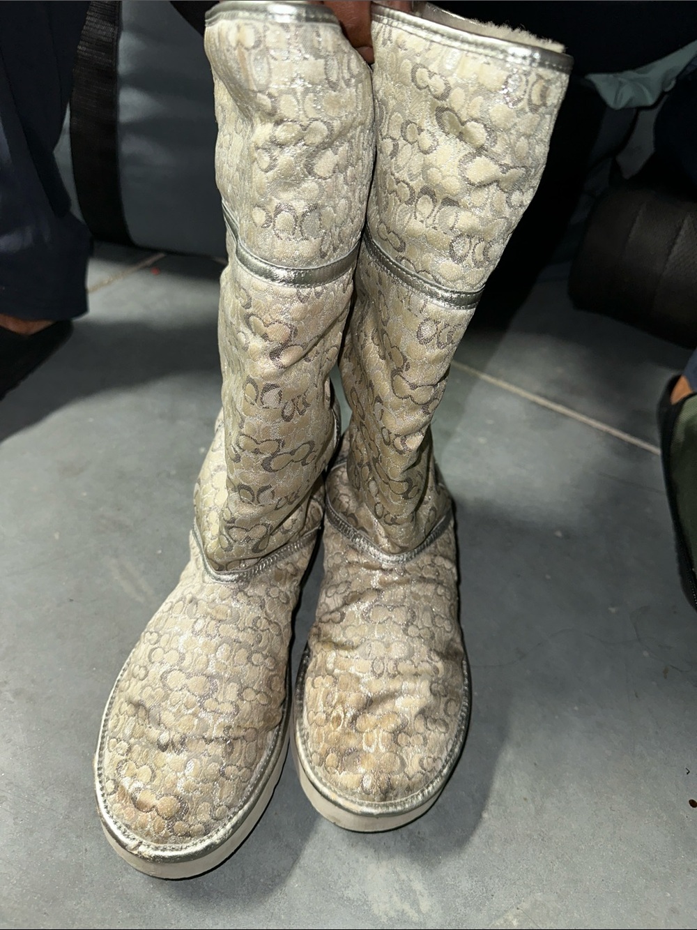 Coach Tan and Cream Signature Shearling-Lined Combat Boots
